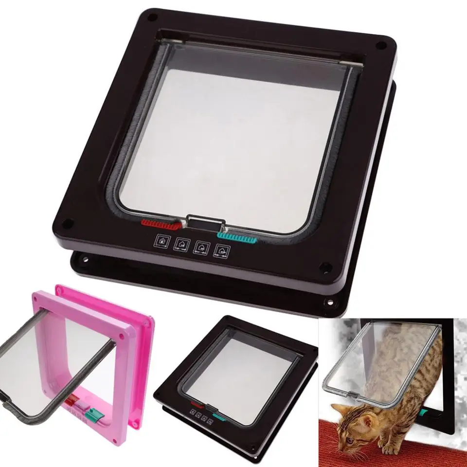 4 -Way Lockable Dog Cat Kitten Dvere Bezpečnostné klapky Dvere Abs Plastické S/m/l Zviera Malé domáce zvieratá Pes Dvere Dvery Pet Supplies Dropship Dropship