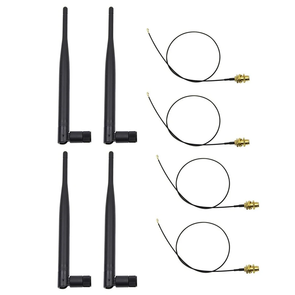 4 x 6dbi 2,4 GHz 5 GHz Dual Band WiFi RP-SMA anténa + 4 x 35 cm U.FL / IPEX kábel