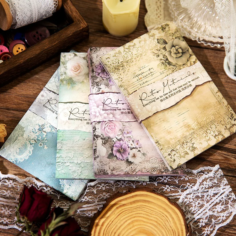 4 štýly 40 PCS Vintage Flower Series DIY Dekoratívne pozadie Materiál papier Papier Scrapbooking Material Junk Journal Supplies