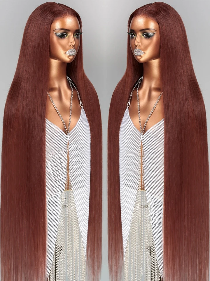 40 42 palcov bez lepidla Reddish hnedé bez Glueless Lace predné ľudské vlasy parochňu vopred tmavo červená kosť rovná 13x4 HD čipka čelná parochňa