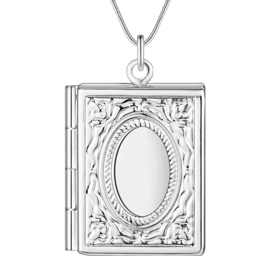 40-75 cm 925 Sterling Silver Oval Round Round Foto Open Rám prívesok Náhrdelník Snake Retial pre ženy Muž Svadobné šperky