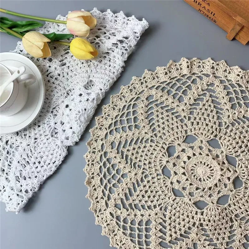 40 cm okrúhle luxusné biele béžové bavlnené háčkovacie kvety čipkované tablo hliečka jedáleň prestieranie kávový čaj šálka podložka Svadobná vianočná podložka