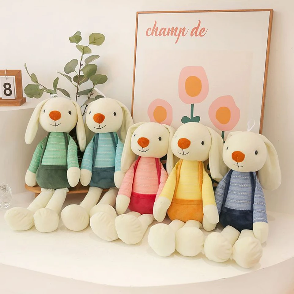 40 cm roztomilé dlhé uši malé biele bunny plyšové hračky Suspenders Strippes viacfarebné nástenné zavesenie Rabbit Doll Festival darček k narodeninám