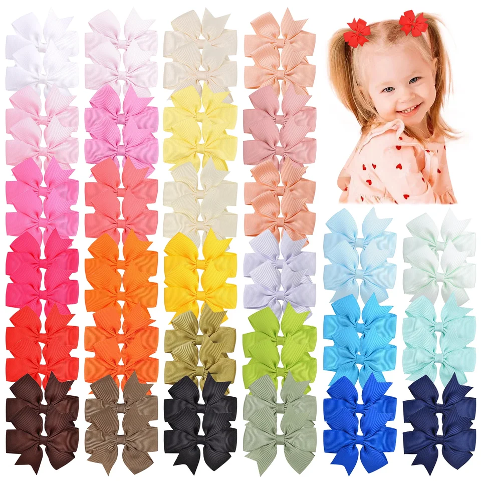 40 farieb 3 '' Solid Grosgrain Ribbon Hair Luky Clips pre dievčatá ručne vyrábané lukostroje vlásenky hlavy Headar Detské vlasové doplnky Veľkoobchod