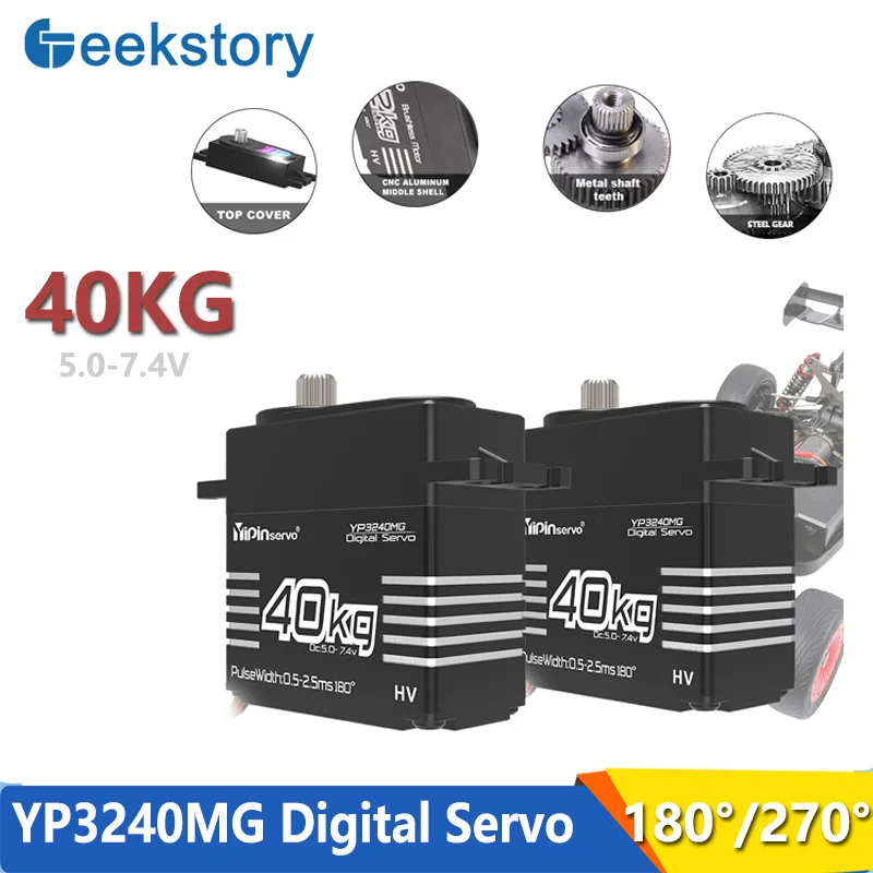40 kg yp3240mg digitálne servo 5.0-7,4V Vysoký krútiaci moment 180 ° 270 ° Uhol kontrolovaný IP67 DIY diely pre 1: 8 1:10 RC Crawler Car CAR