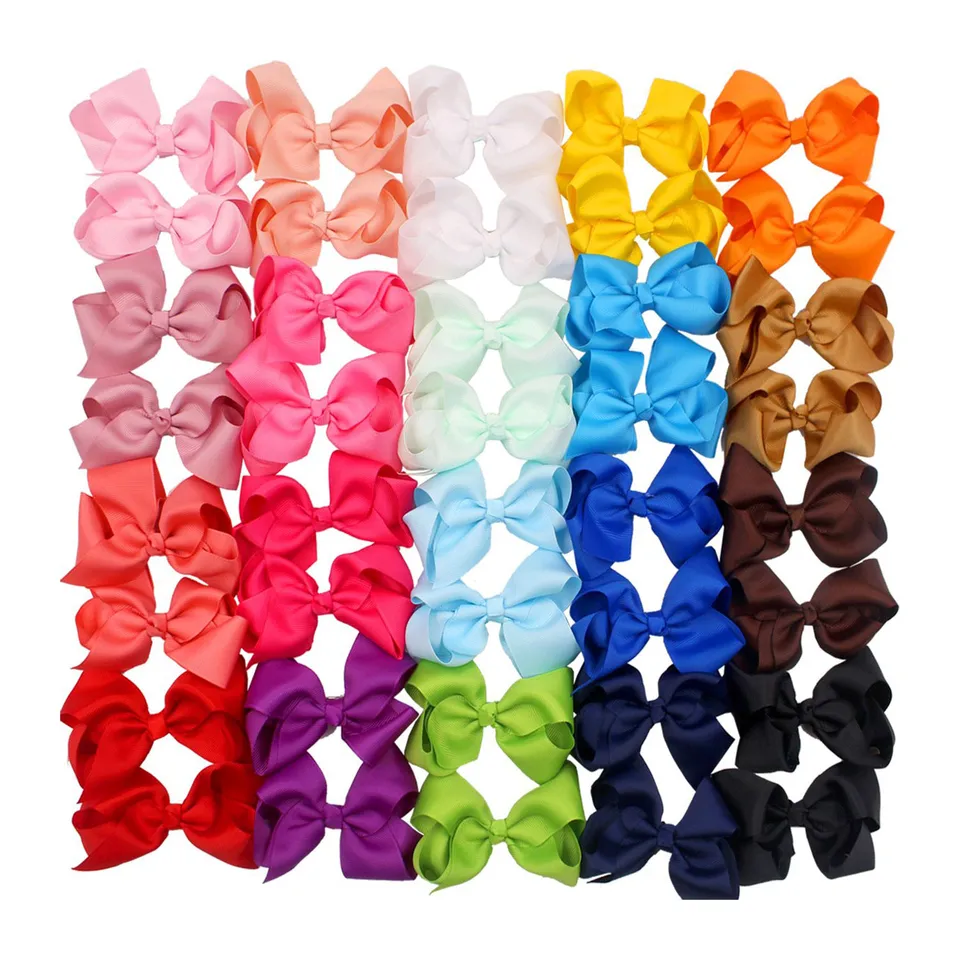 40 kusov vlasy pre dievčatá pre dievčatá Grosgrain Ribbon Boutique Boutique Hair Bow Alligator Clips (20 farieb v pároch) (4,5 palca)