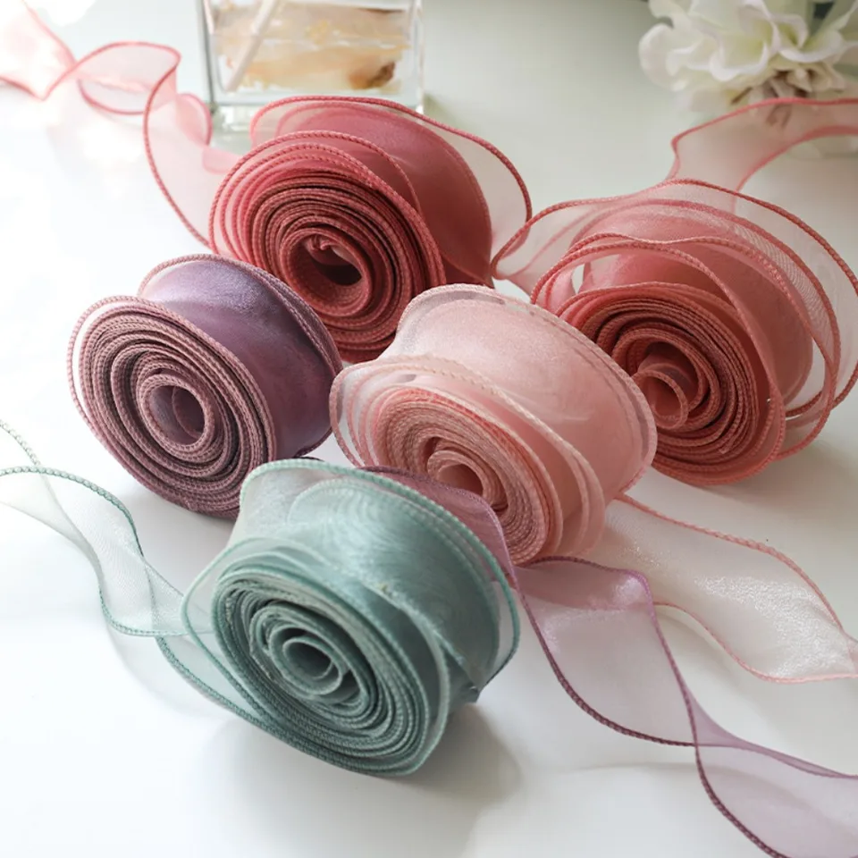 40 mm 10 yardov Roll zo saténovej stuhy kvetinová kytica balenie čipky Organza Ribbon kvetinový vzor oká textílie Kórejské stuhy