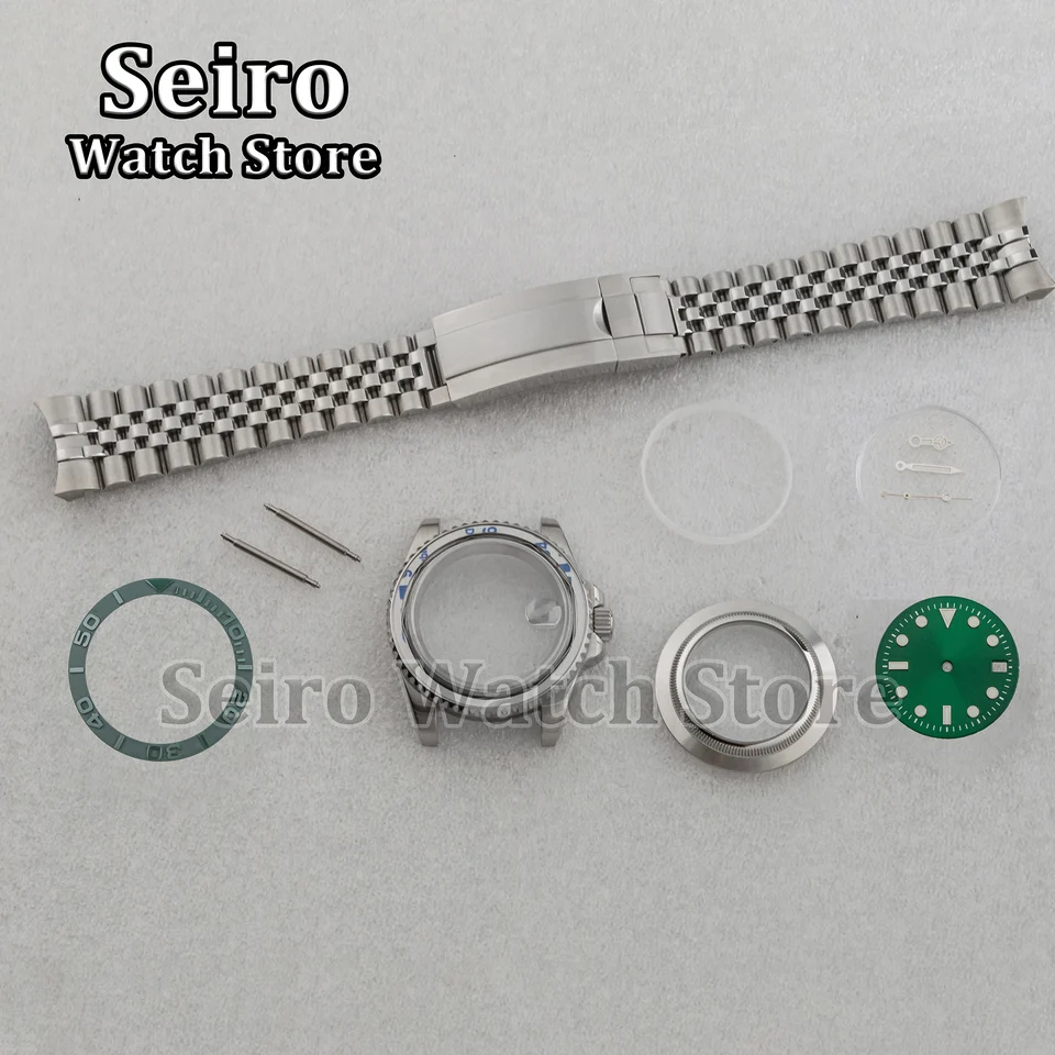 40 mm hodinky puzdro Jubilee remienok Zelený číselník Svetlá ruka strieborné 10barové príslušenstvo diely pre jacht sub Gmt NH35 NH34 NH36 pohyb NH36