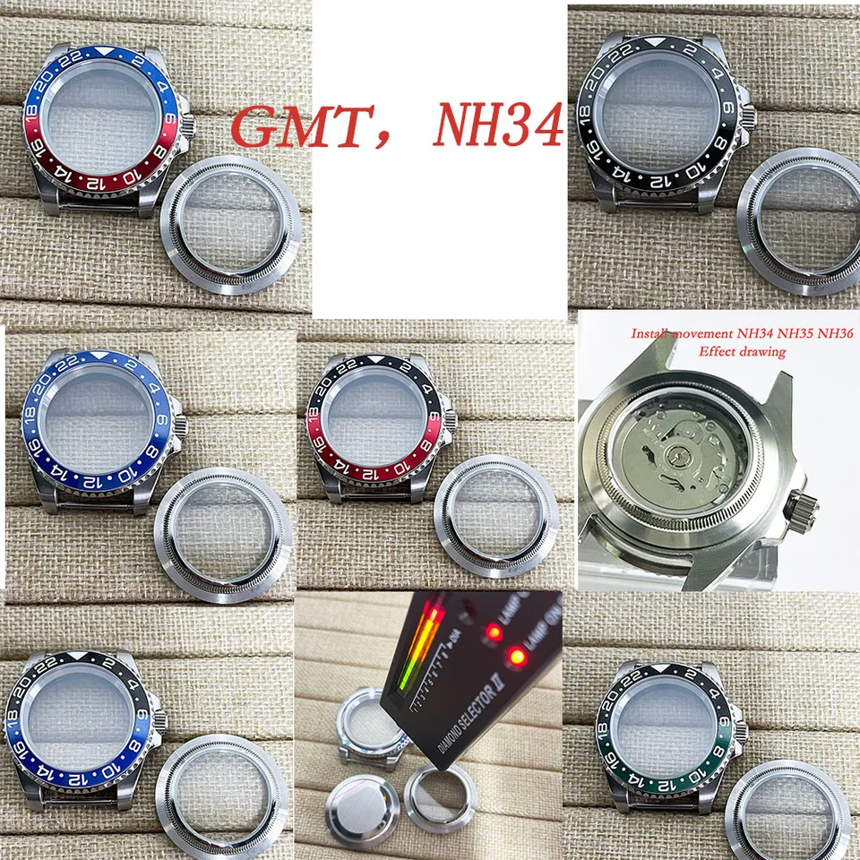 40 mm strieborný GMT z nehrdzavejúcej ocele Keramický prsteň s plochým zafírovým kryštálom nepremokavým plášťom NH35 NH36 Automatický pohyb