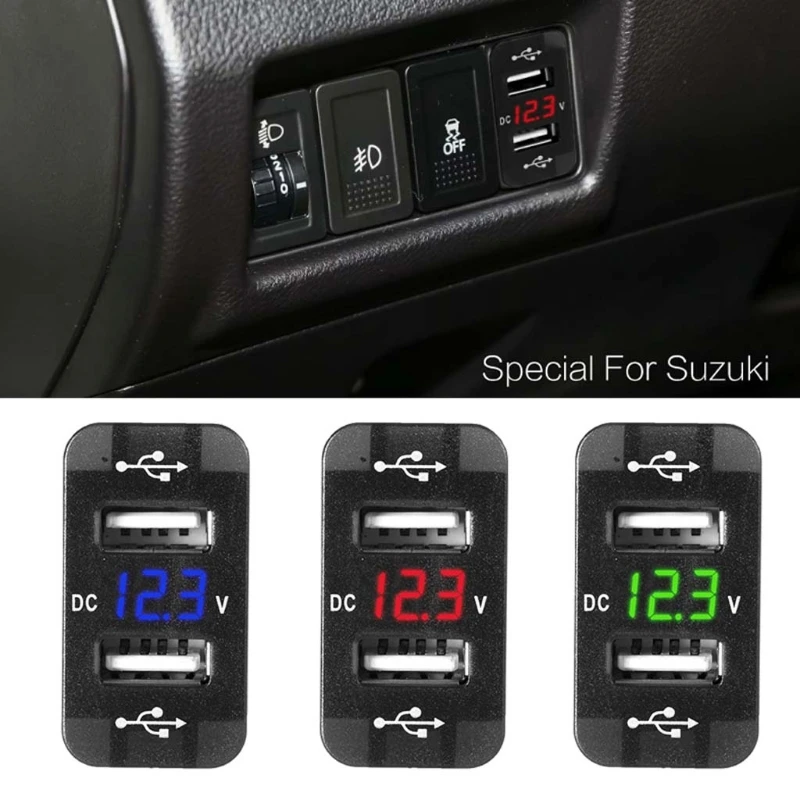 40 × 20 mm 12 V Dual USB nabíjačka nabíjačky LED Voltmeter napájací adaptér pre Suzuki Toyota