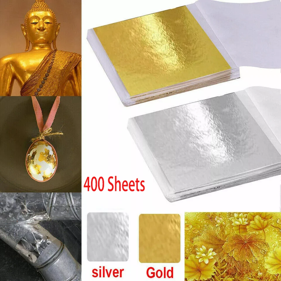 400 listov listovej fólie Gilding Art Craft Metallic Transfer DIY Imitácia Zlato strieborná papier narodeninová oslava svadobná dekorácia 8.5*8 cm