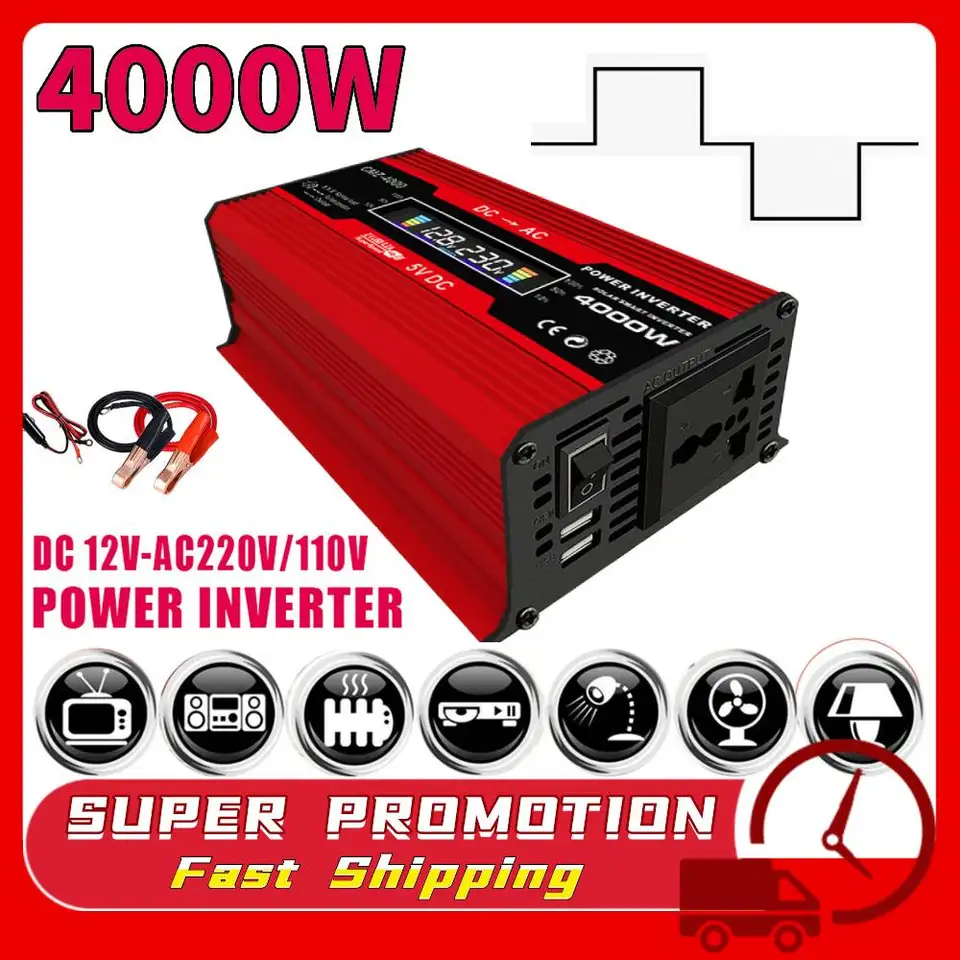 4000 W sininva vlny menič 12 V až AC 220V/110 V napätie Transformátora prevodníka zásuvky pre dom