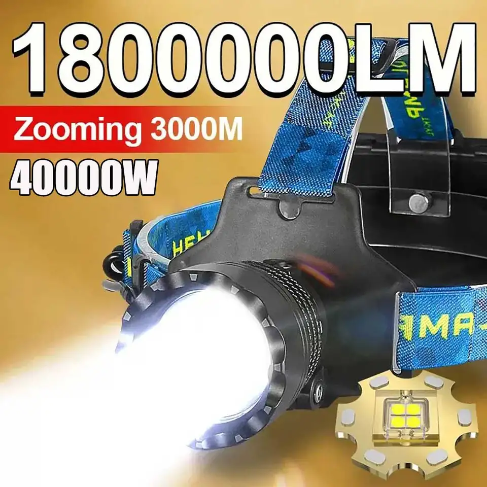 4000W Výkonný LED svetlomet 18650 USB Nabíjateľná hlava baterka 3 režimy Super Bright Head Lamp