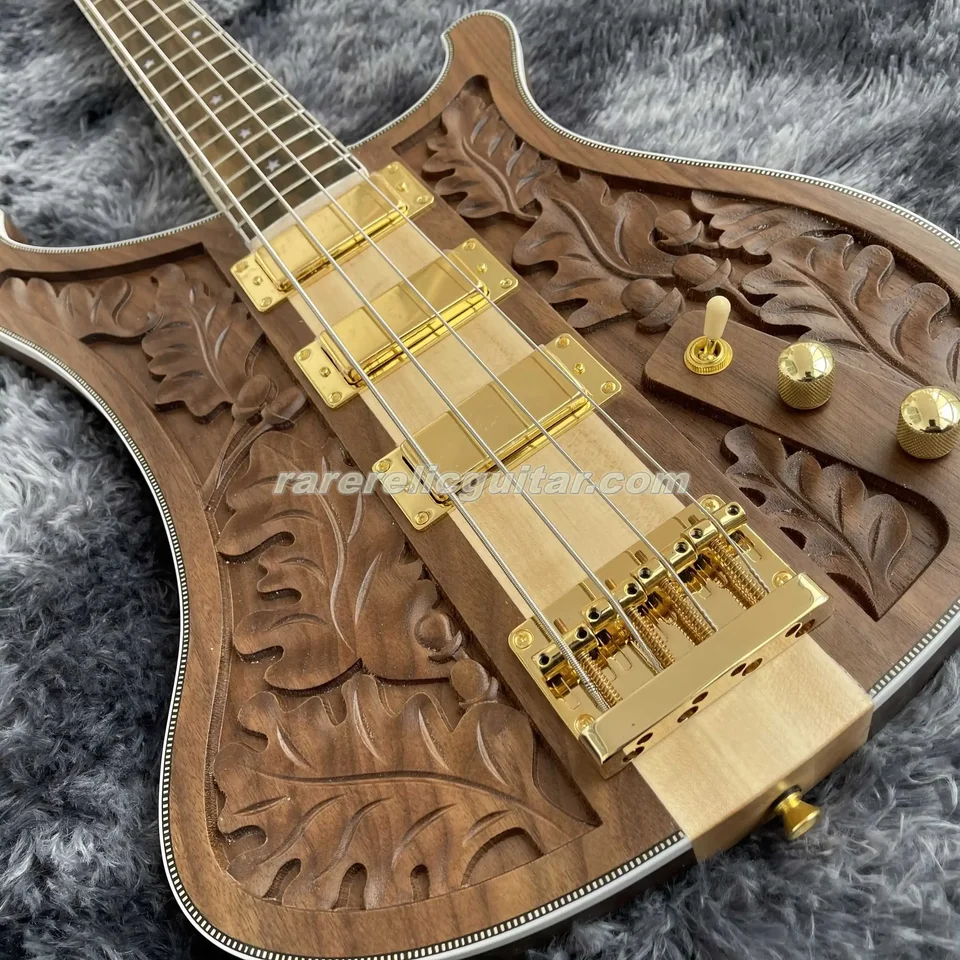 4001 4003 4004 Bastard Lemmy Kilmister Prírodný orech Ručne vyrezávaný elektrický basový gitarový krk cez telo, viazanie šachovnice