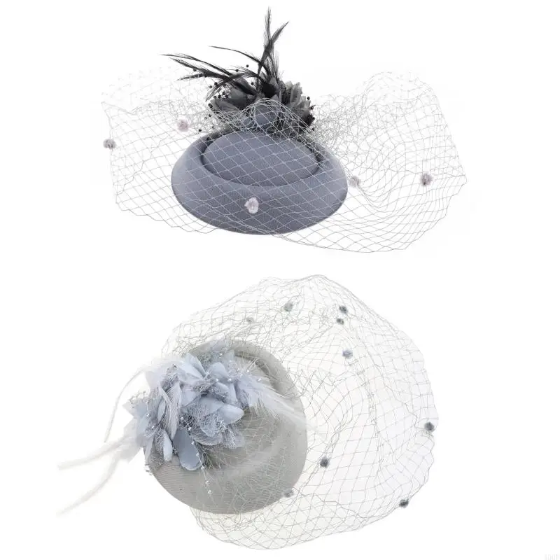 400F Ženy fascinator klobúk pevná farba kvetina chlpatá pillbox poklesy hlavy