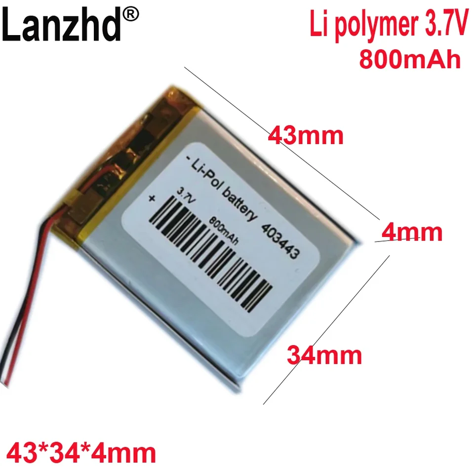 403443 Li Polymérna lítiová batéria 800 mAh 3,7 V pre teplotu a merač vlhkosti Bluetooth reproduktor LED svetlo kozmeta