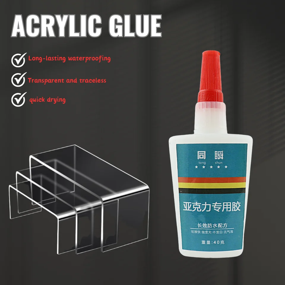 40G Silné okamžité akrylové lepidlo Dlhodobý vodotesnosť PMMA Adhesive ABS Transparentný plexiskla PVC PLAST PLAP PC GLUE