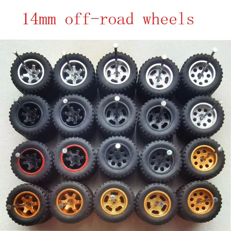 40ks (10sety pre 10Cars) 1/64 terénnych kolies 14 mm priemer 5 mm šírka pneumatí