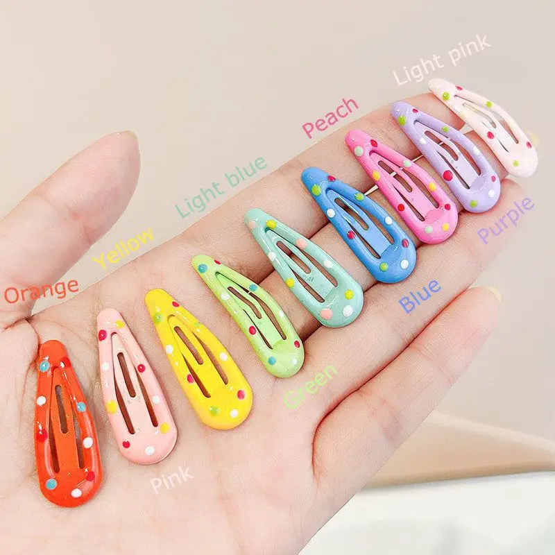 40ks/veľa DIY Vlasové príslušenstvo 3cm Hairpin Candy Color Children Clip Clip Polka Dot Barrette Water Dropping Cute Girls Headress