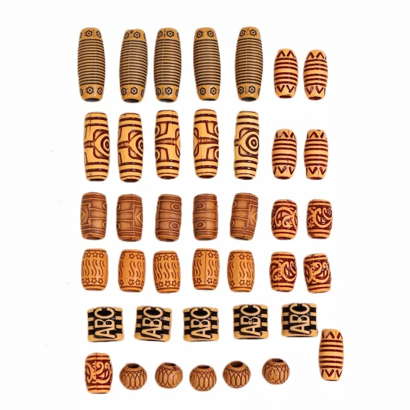 40ks Zmiešajte drevené veľké háčkované vrkočky Vlasov Dread Dreadlock Beads Rube Rings Micro Rings Príslušenstvo Vlasové svorky pre dievčatá