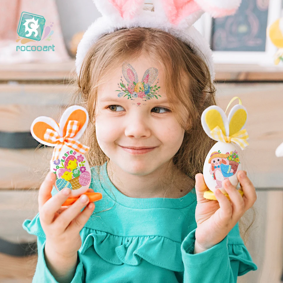 40ks čeliť Veľkonočným dočasným tetovaním pre deti Veľkonočné košíky TETSERS EAGH A BUNNY FAKE GLITTERS Tetovanie pre chlapcov a dievčatá deti