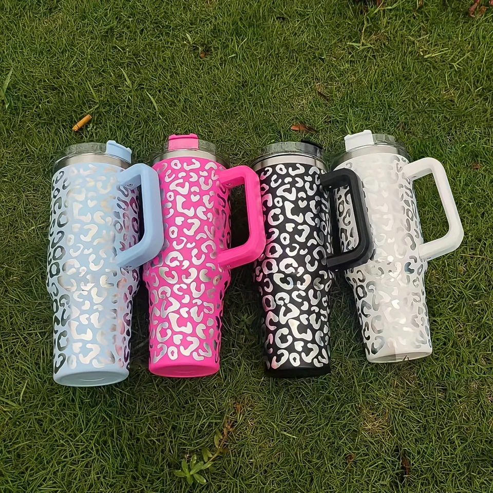 40oz z nehrdzavejúcej ocele Leopard Print Pumler s vekom s veľkou kapacitou kávový pohár prenosný izolovaný fľaša cestovanie domov letný darček
