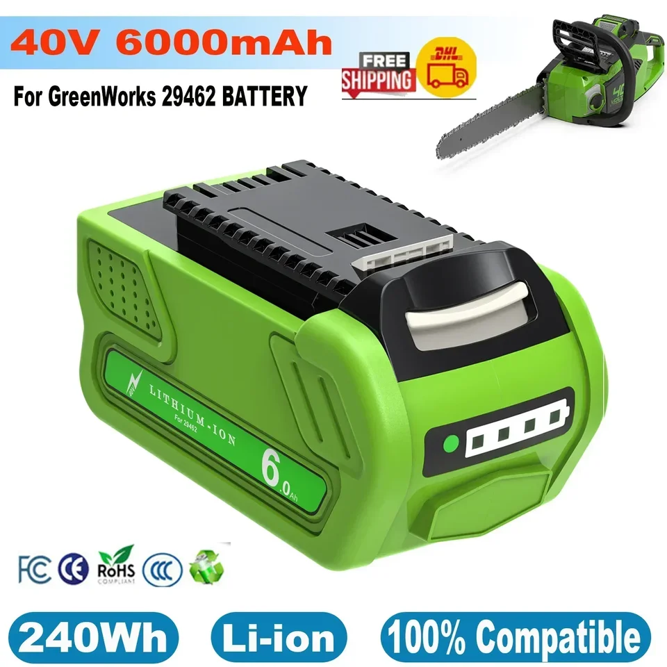 40V 6000 mAh batéria pre GreenWorks 29462 40V Nabíjateľná batéria pre 29472 29282 batérie elektrického náradia pre GreenWorks 29462