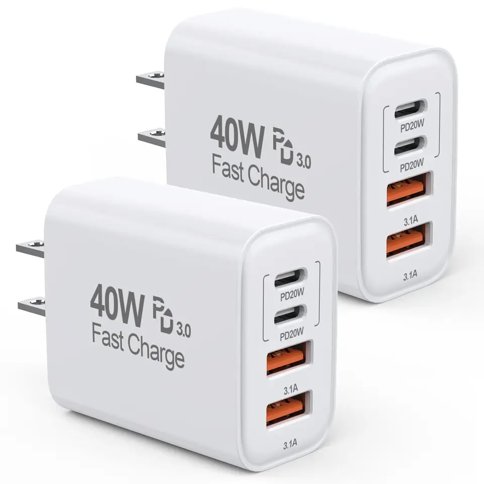 40W 4-port rýchly USB Wall Adapter PD+QC Wall Plug Plug Multict Block Cube pre iPhone 16/16 PRO/15/11/11/11/112/Pro Max/XS/XR, iPad