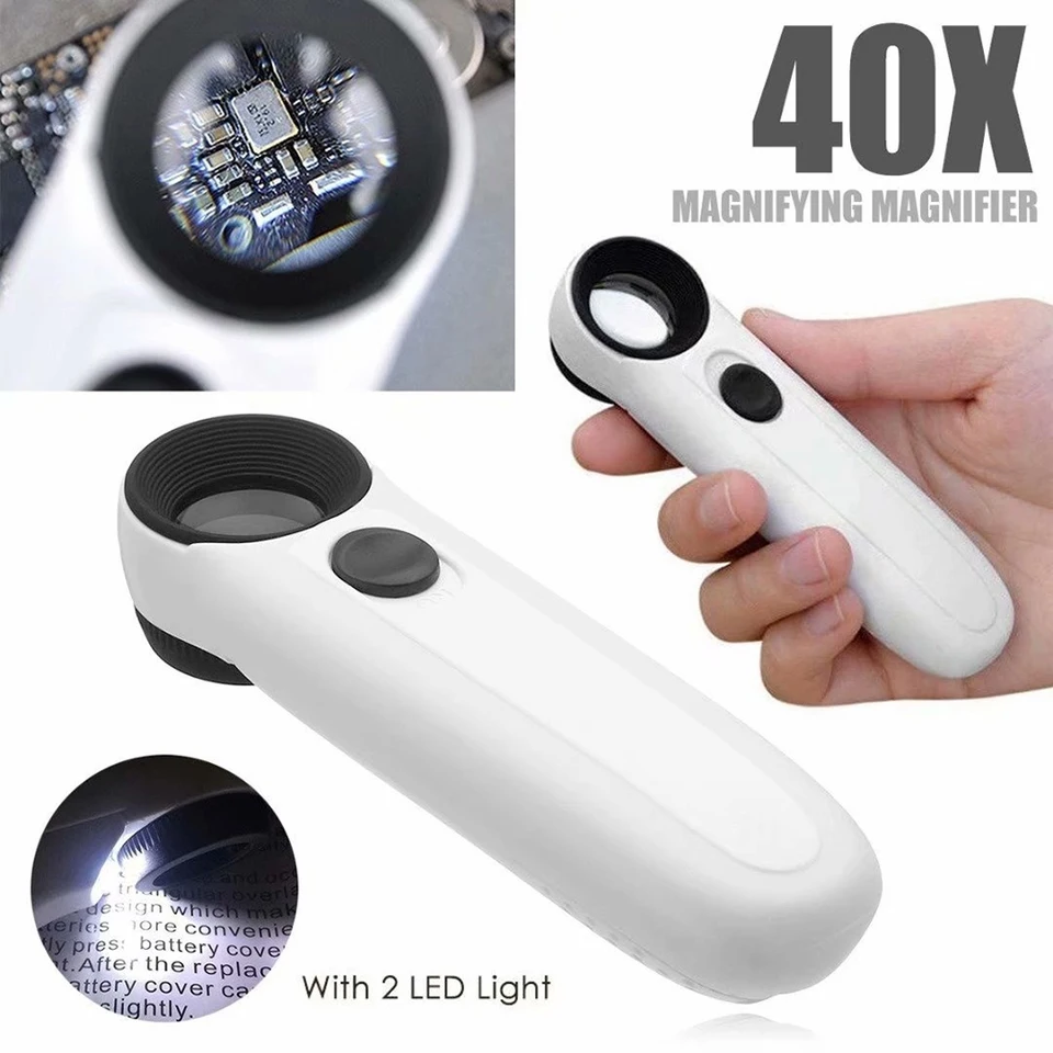40x lupenie s 2 LED svetlom pre kontrolu mapy známok šperky