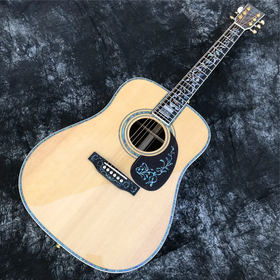 41 palca D typ 45 Model Solid smrek akustická gitara strom života vložky ebenové hovädzie mäso Rosewood zadné a boky