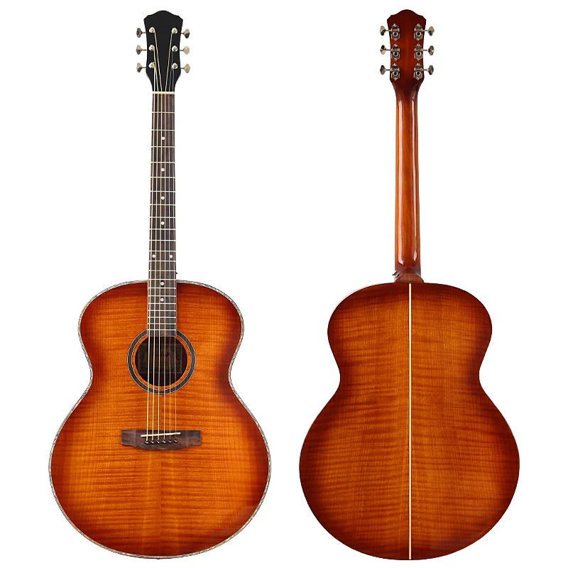 42 -palcová jumbo telo akustická gitara 6 strunových plameň dub jumbo gitara High Lesky Free Accessories