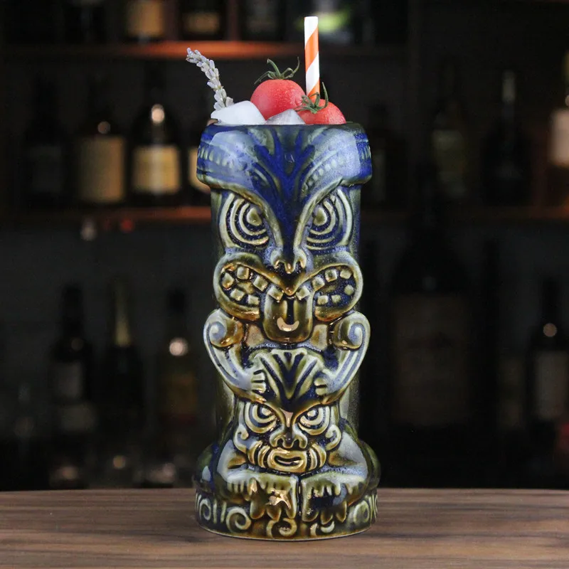 425 ml hrnček tiki európsky štýl tiki pohár duchovia tvár modrý keramický pohár zaujímavé darčeky pre priateľov luxusné totem tiki poháre