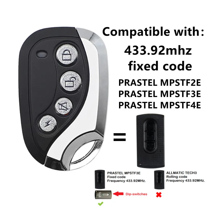 433.92MHz PRASTEL MPSTF2E, MPSTF3E, MPSTFAE GARAGE DVOROVÉ PRÍJME PRÍPADOVÉHO COMNATKA 433 MHz