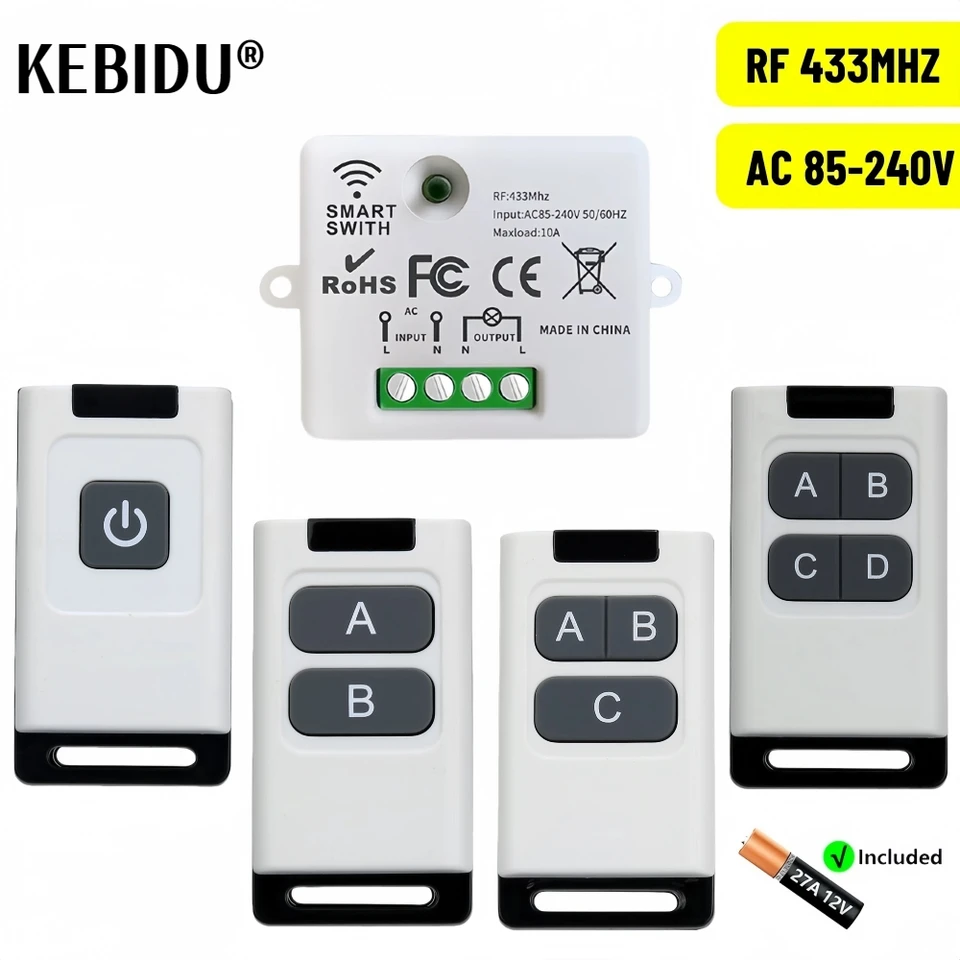 433 MHz bezdrôtové prepínač svetla diaľkového ovládača 220V 110V 10A RELIVER Ovládanie prijímača s vysielačom 1/2/3/4GANG na osvetlenie LED diódy