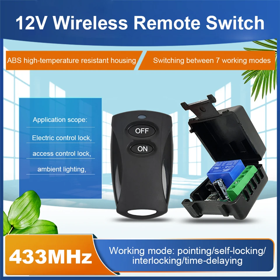 433 MHz bezdrôtový prepínač diaľkového ovládača DC 12V Relé prijímač RF prenosový automobil Automatické ovládanie Remoto
