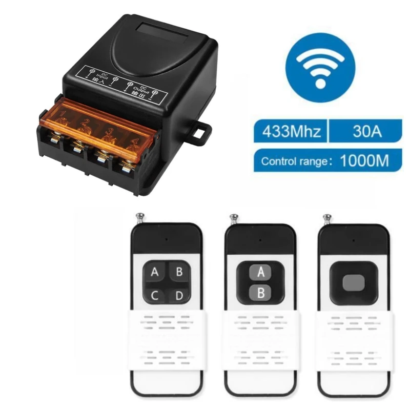 433 MHz bezdrôtový prepínač diaľkového ovládača DC 12V 24V 30A High -výkonný prijímač 1 000 metrov diaľkovo zapnutý pre elektrické zariadenie