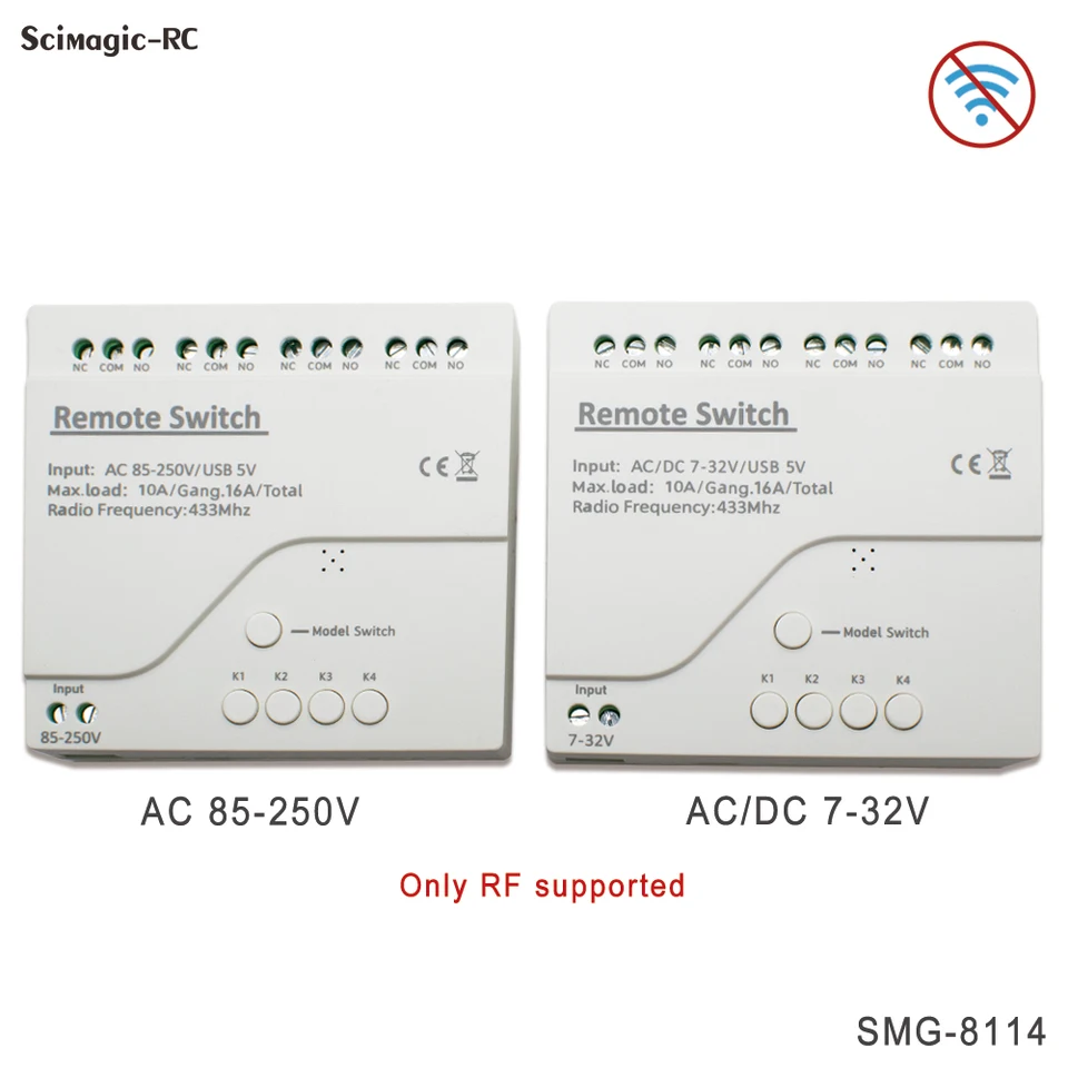433 MHz Garážové dvere diaľkového ovládania prijímača AC DC 7-32V 85-250V Pevný rolovací kód 2262 2260 2264 HCS301 HCS300 HCS200 HCS201