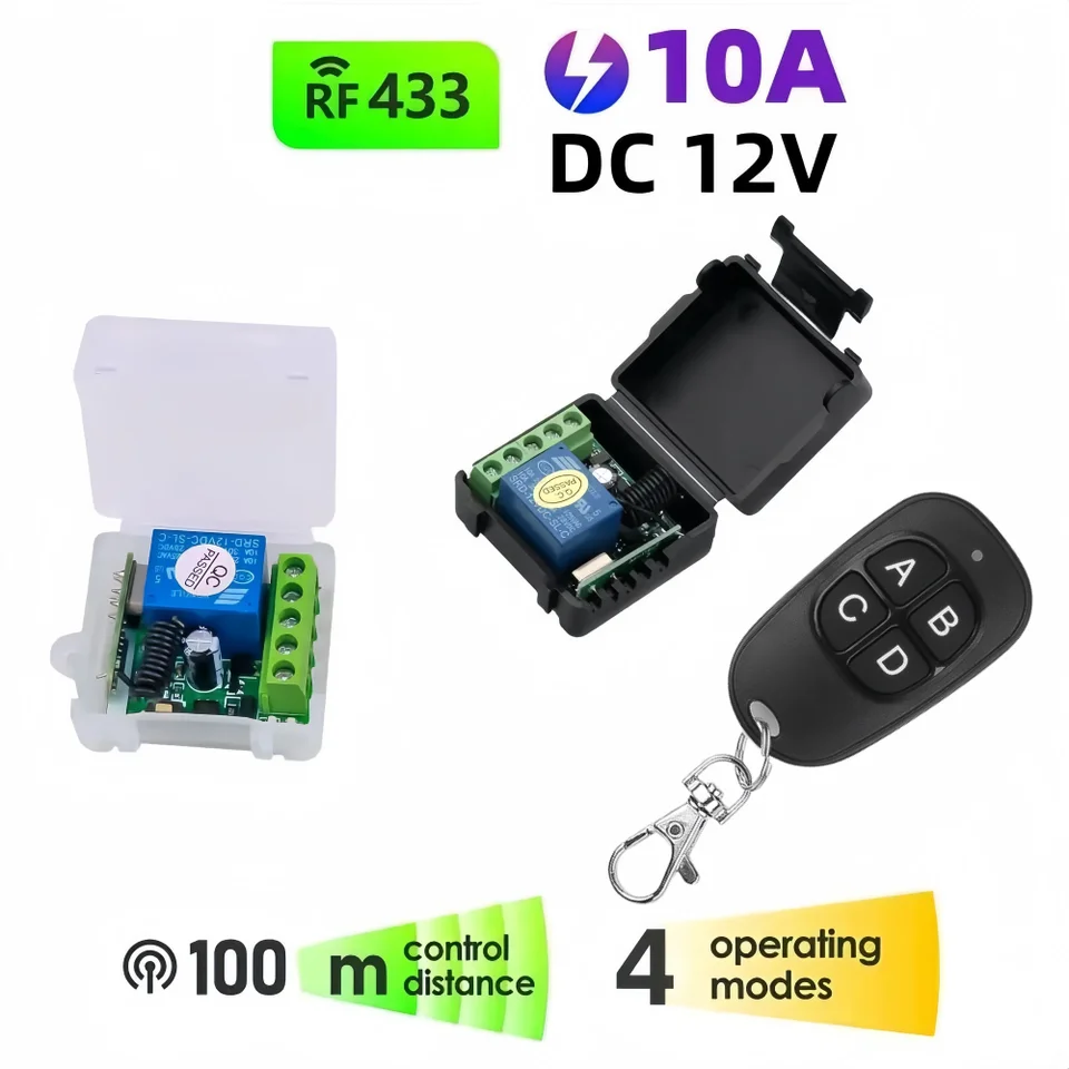 433 MHz Universal Gate Spínač diaľkového ovládača DC 12V 10A Reléový prijímač Mini modul diaľkové ovládanie pre brány LED garážové dvere