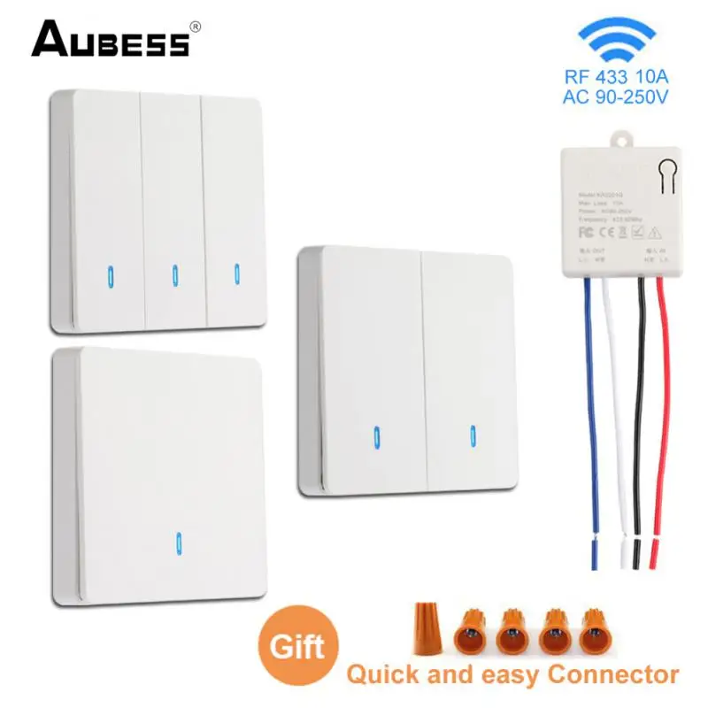 433 MHz Wireless Switch Smart Switch RF Spínač na stenu Panel Universal Breaker 90V-250V RF RELE RELIVE LED LED svetlo LAMP prepínač ventilátora ventilátora LAMP