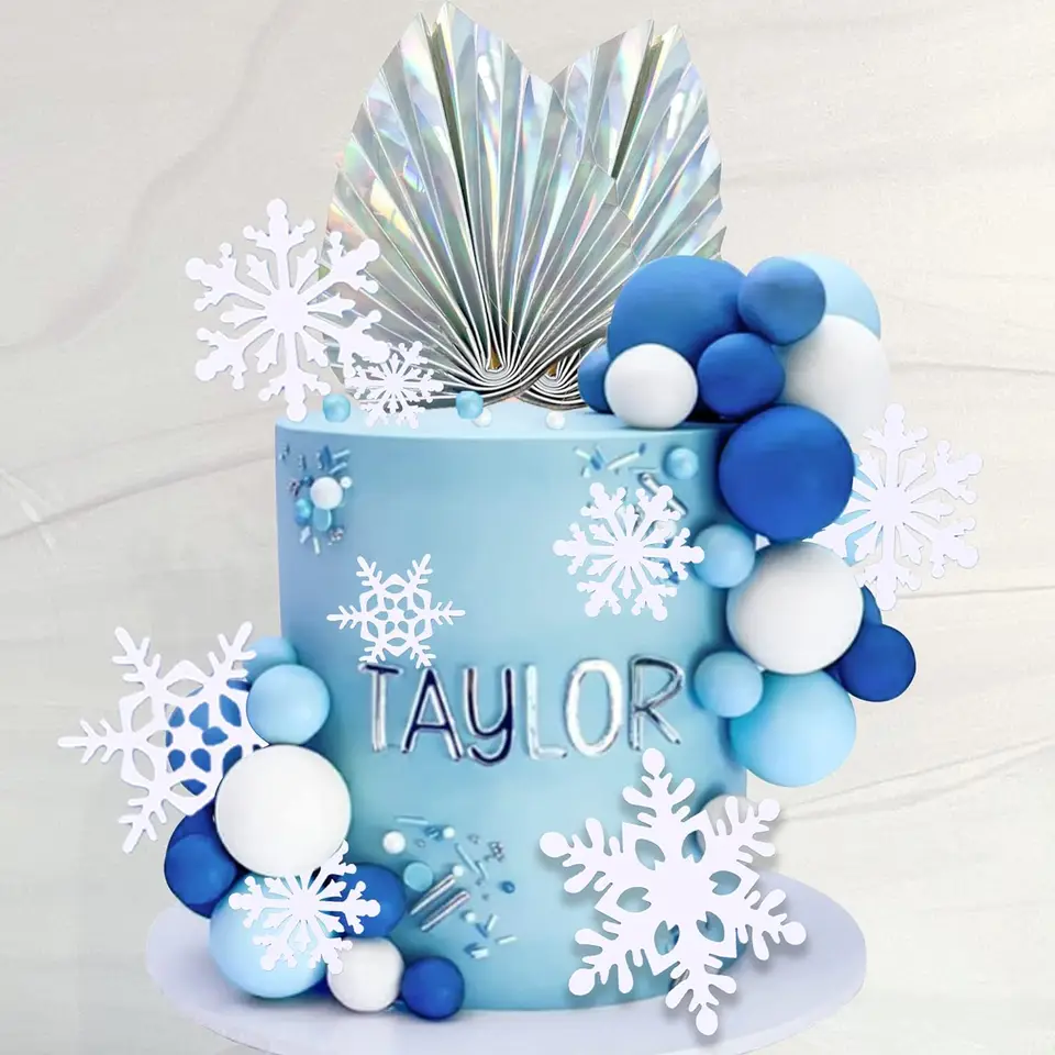 44 počítačov Snowflake Cake Toppers Frozen Cake Toppers Blue Ball Cake Decorácie na svadbu vianočná zimná téma narodeninová oslava