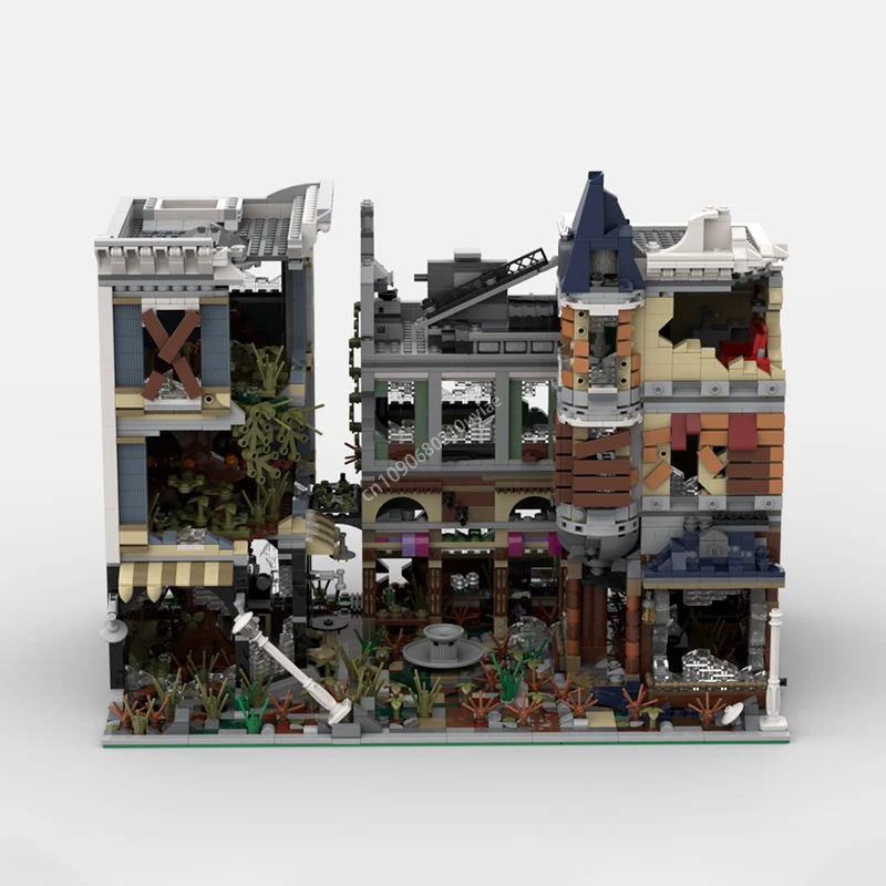 4444ks Creative Expert Zhromaždenie Square Apocalypse Version Street View Architecture Model Building Blocks Hray for Kids MOC-10255