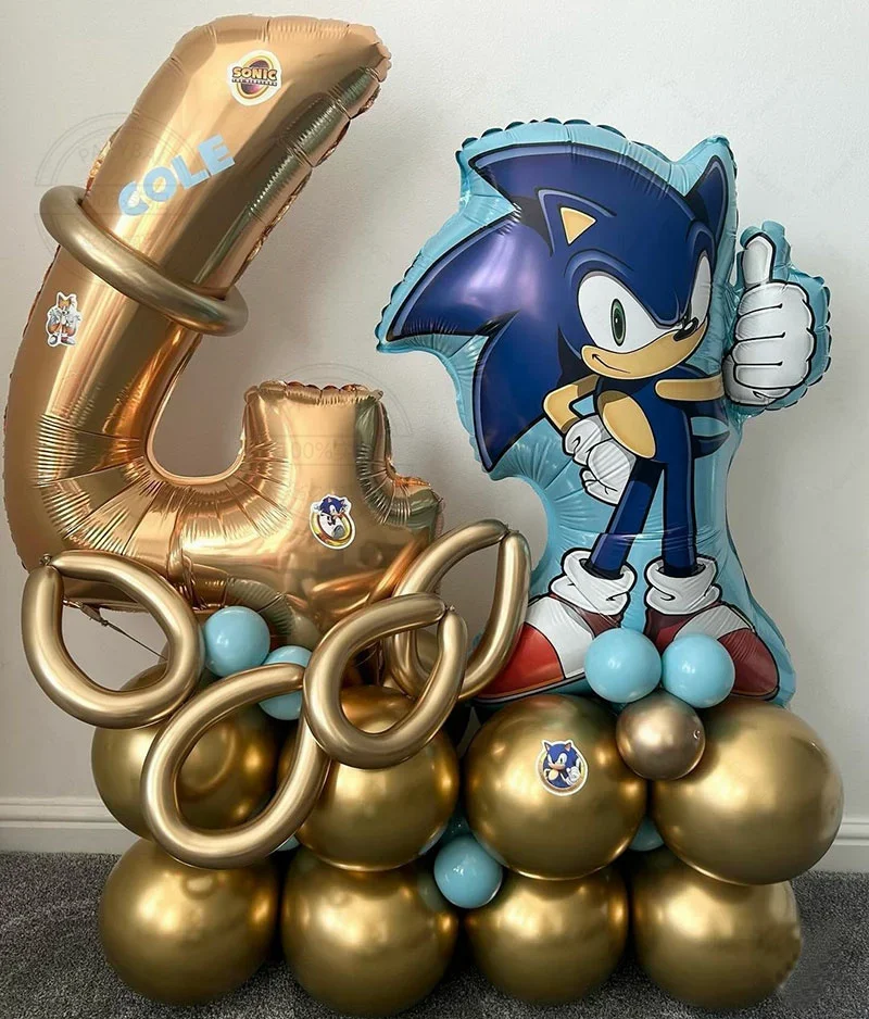 44ks Sonic the Hedgehog Balloon Set s číslami šampanského zlata pre chlapčenské narodeninové oslavy láskavosťou pre bábätká