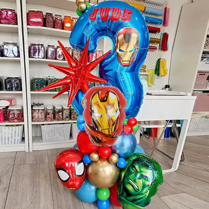 44ks Spiderman Hulk Foil Balón číslo Avengers Superhrdina hviezda Globos narodeninová oslava pre bábätká DECORÁCIA BOY DIVA