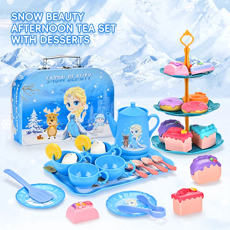 44ks Tea Party Set pre malé dievčatá kuchyňa Predstierajte si hračky čaju s hračkami s dezertmi Cookie šišky čálovky princezná darčeky