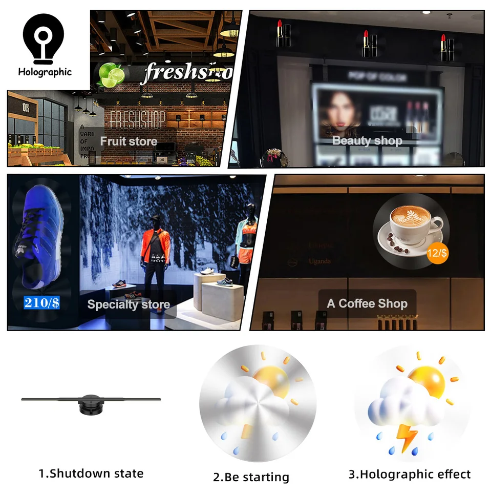 45 cm 3D hologram projektor ventilátor LED obrazovky diaľkové ovládanie reklamného stroja WiFi Sign Sign Holographic Lamp Player Podporuje zostrih