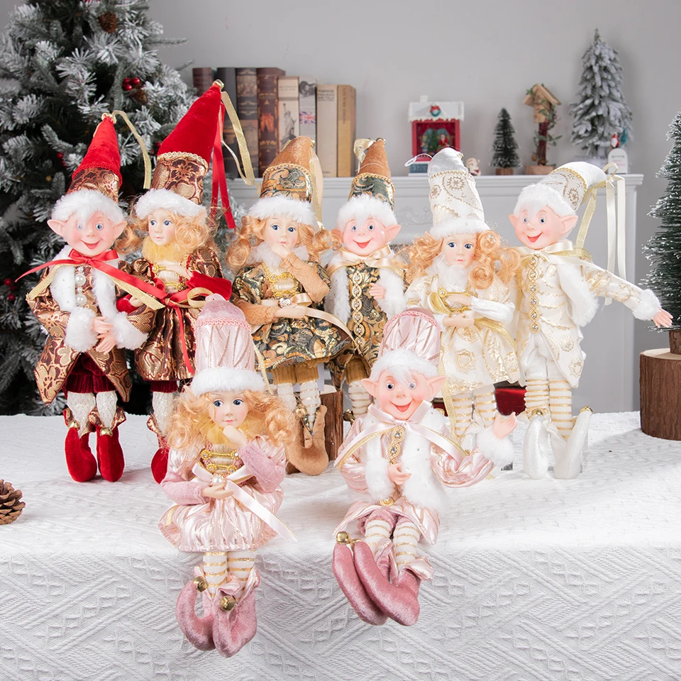 45 cm vianočné elf anjel anjel figurín figurína visiaca ornament s ohybnou nohou sedenie vianočných škriatkov postava pre darčeky na párty