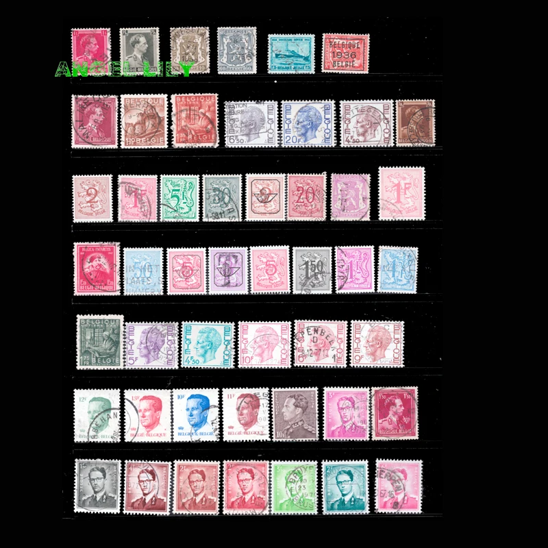 45 ks Belgicko staré / vintage poštové známky s poštou pre zbierku A0305