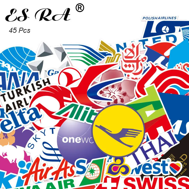 45 PCS letecké logo nálepky na nálepky cestovného loga Značky OBDOBIE Vodotesné pegatiny pre mobilné batožiny vyzdobia batožinu