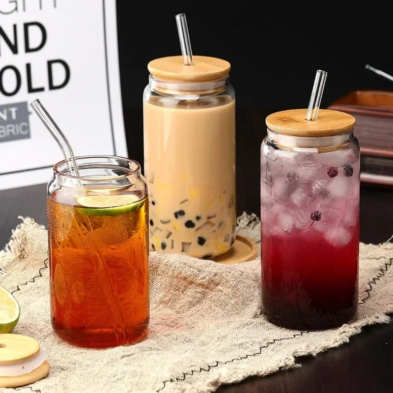 450/550 mlglass šálka s vekom a bublinkovým čajom s bublinkovým šálkou šťava Pivo plechovky Mlieč Mocha Cup Raňajky hrnčekový nápojový sware priehľadný