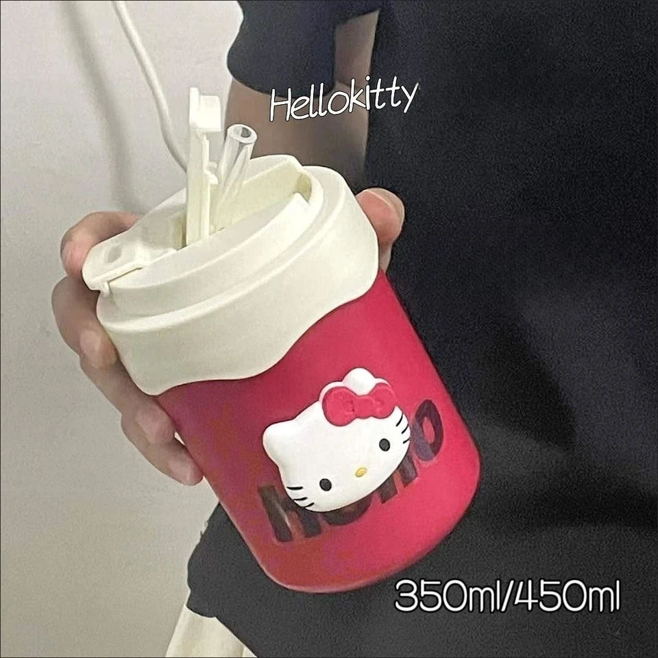 450 ml Hello Kitty Thermos sanrio z nehrdzavejúcej ocele 304 slamy roztomilý prenosný kávový mliečny pohár